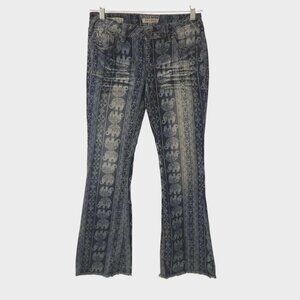 Hot Kiss Nina Flare Jeans Boho Hippie Mantra Disco Elephant Print Stretch Sz 7